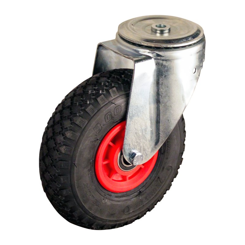 zwenkwiel 3.00-4 2.10x4 ET0 NL75mm kunststof V-6605 rood 91 plaatbevestiging rollager