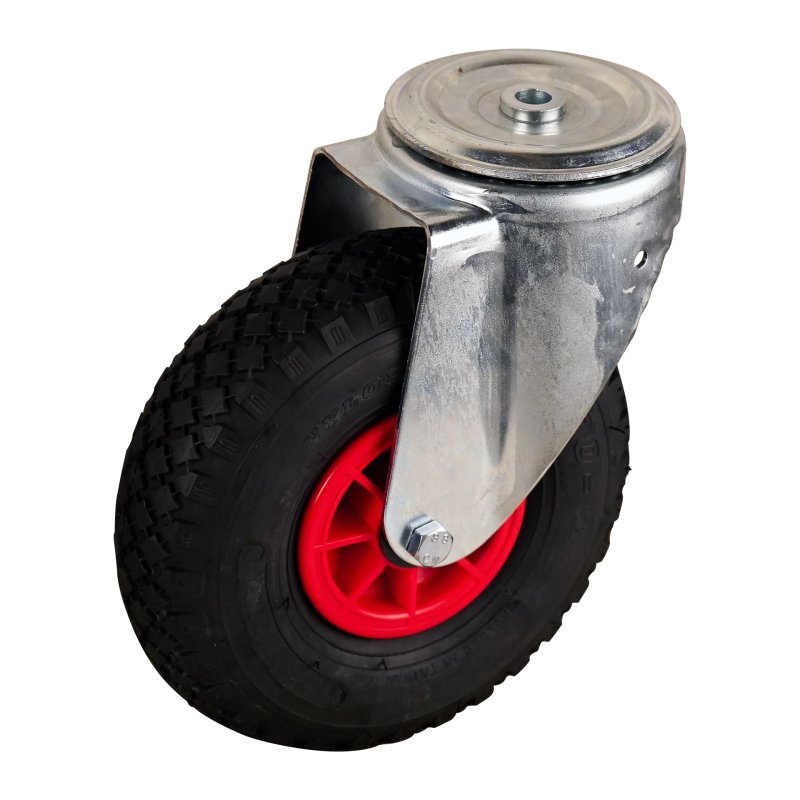 swivel castor 3.00-4 2.10x4 ET0 roller bearing Ø20 NL75mm plastic V-6605 red 91 plate mounting roller bearing