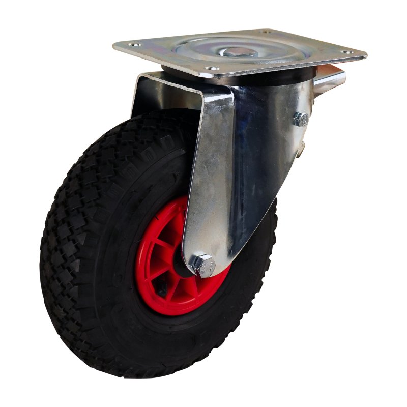 zwenkwiel geremd 3.00-4 2.10x4 ET0 NL75mm kunststof S-2303 rood 91 plaatbevestiging kogellager