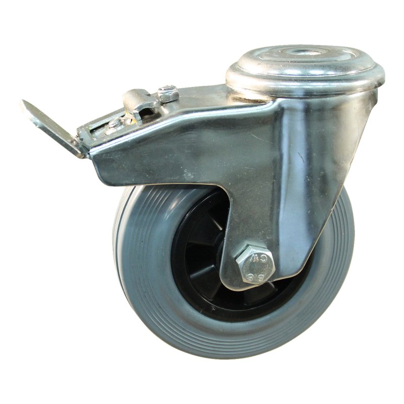 swivel castor with brake 125mm series 11 ᠆ 31 bolt hole SS roller bearing