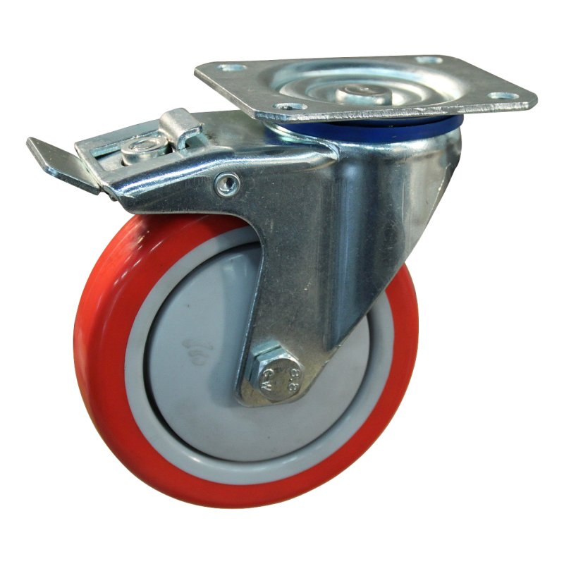 swivel castor with brake 75mm serie 21 ᠆ 15 plate mounting ball bearing