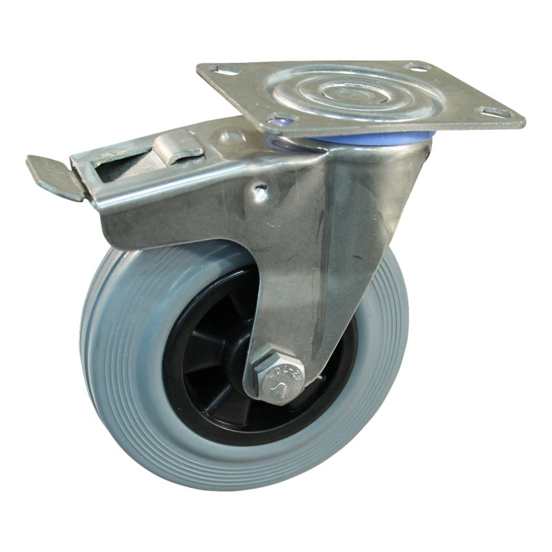 roulette pivotante avec frein 100mm serie 11 ᠆ 30 montage de la plaque roulement à aiguilles éxécution inox