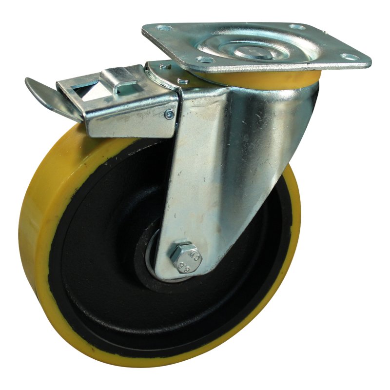 swivel castor with brake 200mm series 28 ᠆ 16 plate mounting ball bearing