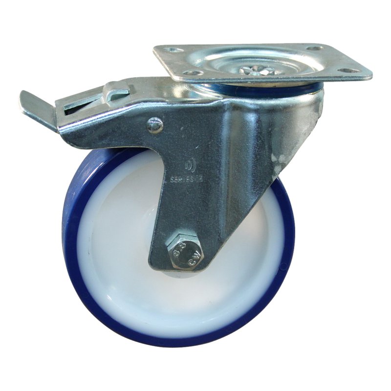 swivel castor with brake 100mm series 27 ᠆ 15 plate mounting ball bearing