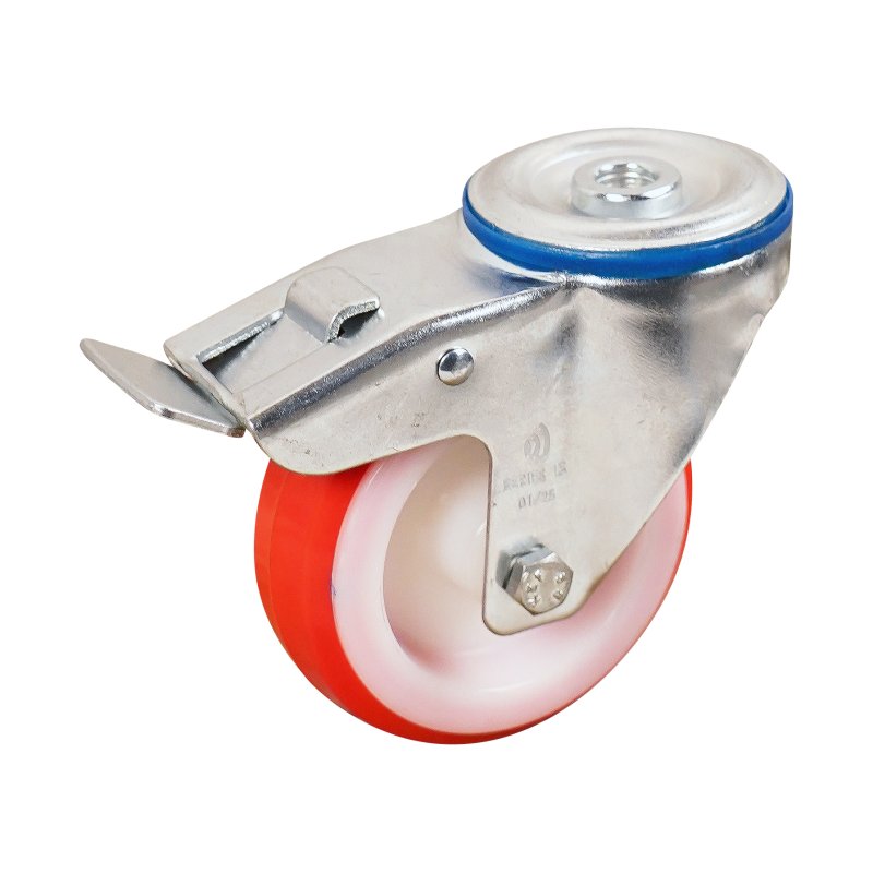 Lenkrolle mit Feststeller 100mm serie 27 ᠆ 15 Rückenloch Rollenlager Edelstahl