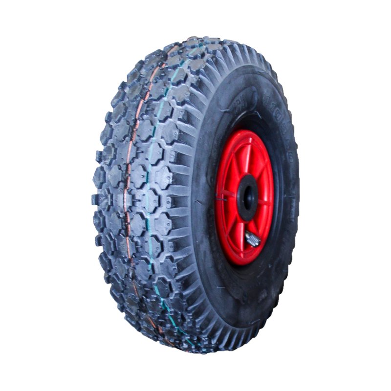 Komplettrad 4.10/3.50-4 2.10x4 ET0 Rollenlager Ø20 NL75mm Kunststoff V-6602 Rot