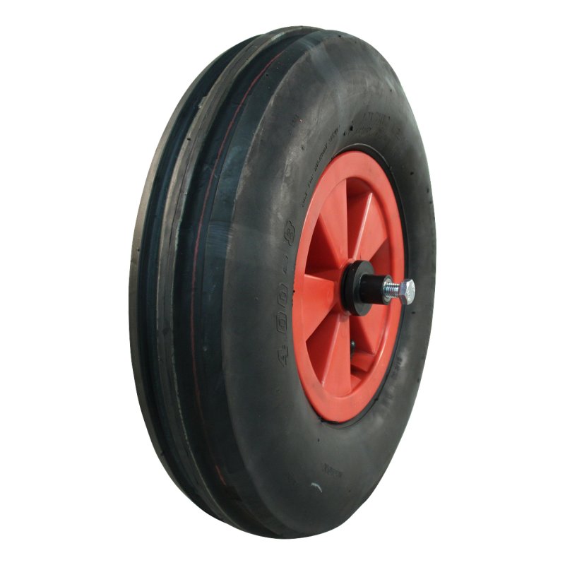 Komplettrad 4.80/4.00-8 2.50Ax8 ET0 NL88mm Kunststoff V-8502 Rot Rollenlager