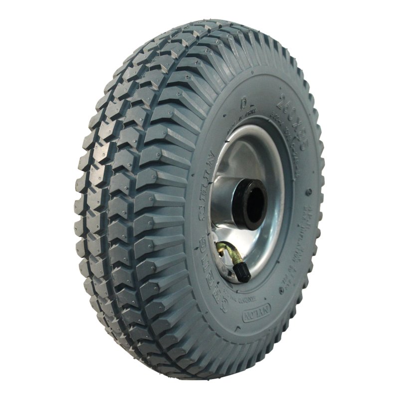 luchtband + wiel 3.00-4 (260x85) 2.10x4H2 ET0 rollager Ø25 NL75mm staal C-248 zilvergrijs
