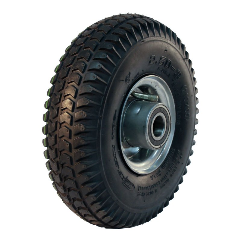 luchtband + wiel 4.00-4 2.10-4 ET0 kogellager Ø20 NL75mm staal C-248 zilvergrijs
