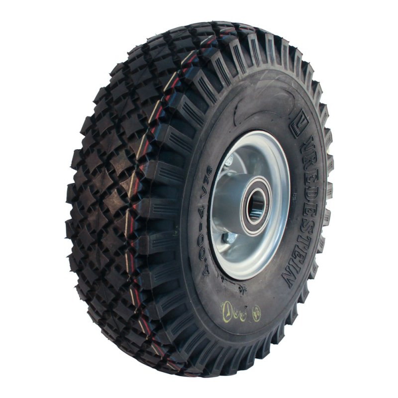 Komplettrad 4.00-4 2.10-4H2 ET0 Kugellager Ø25 NL75mm Stahl V-76 extra Silbergrau