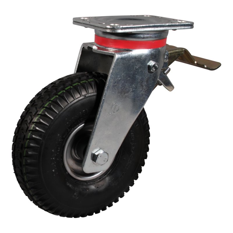 swivel castor with brake 2.50-3 (210x65) 1.50x3 ET0 NL60mm steel C-248 silver grey 210mm 17 plate mounting roller bearing