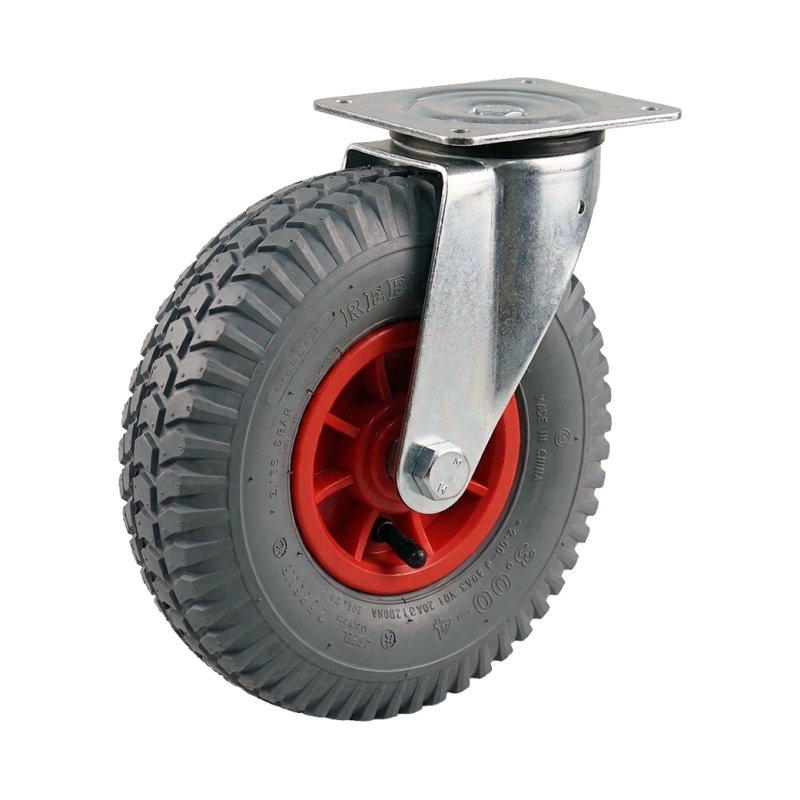 swivel castor 3.00-4 2.10x4 ET0 roller bearing Ø20 NL75mm plastic C-248 red 91 plate mounting roller bearing