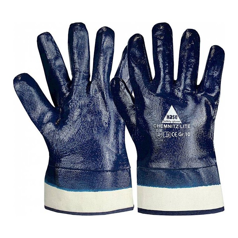 Arbeitshandschuhe Baumwolle mit vollständiger Nitrilbeschichtung Größe 8 weiss / blau