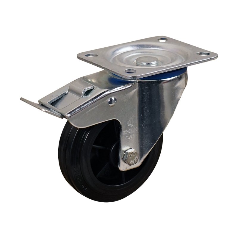 Lenkrolle mit Feststeller 100mm Serie 06 ᠆ 15 Plattenbefestigung Rollenlager