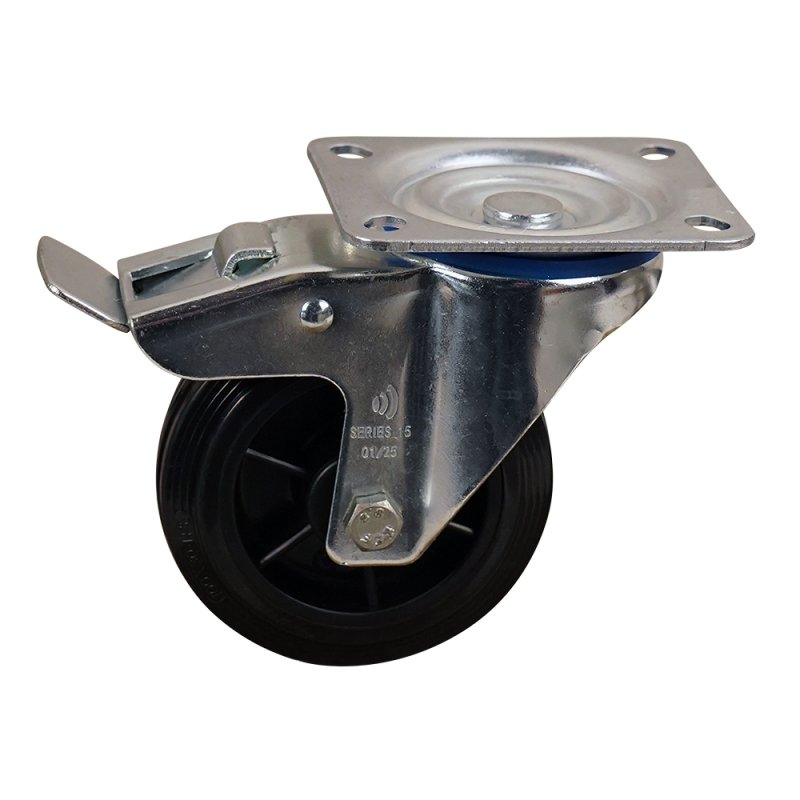 Lenkrolle mit Feststeller 100mm Serie 06 ᠆ 15 Plattenbefestigung Rollenlager