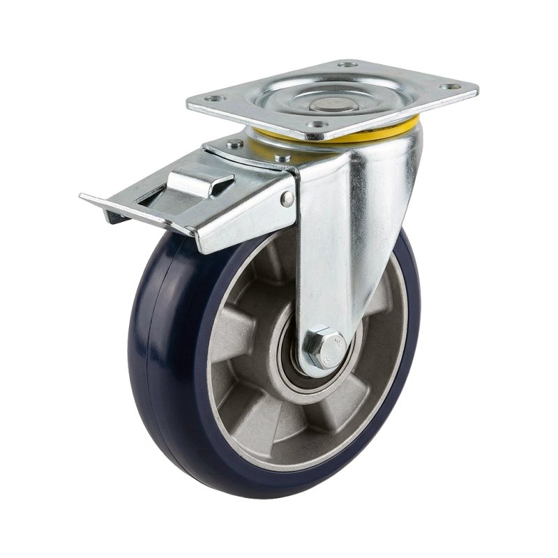 swivel castor with brake 200mm series 03 ᠆ 16 plate mounting ball bearing