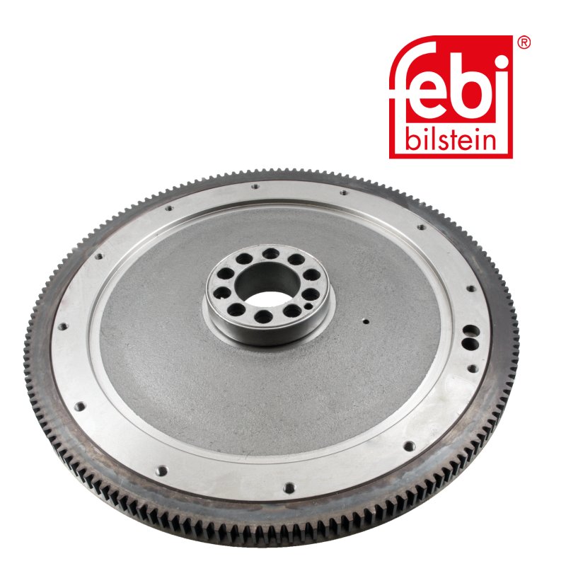 Flywheel with thrust ring and starter ring gear