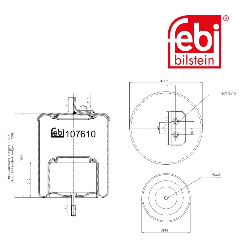 Air Spring with steel piston and piston rod