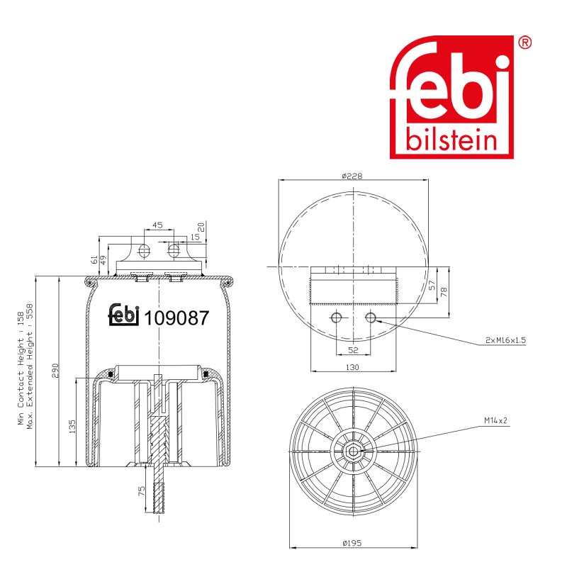 Air Spring with plastic piston and piston rod