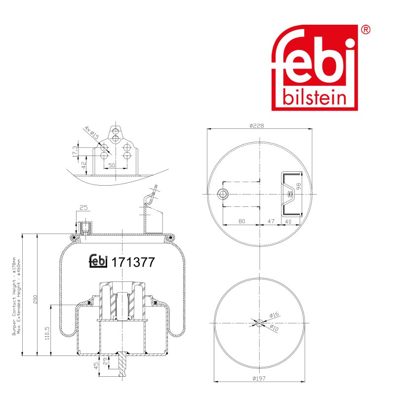 Air Spring with steel piston and piston rod