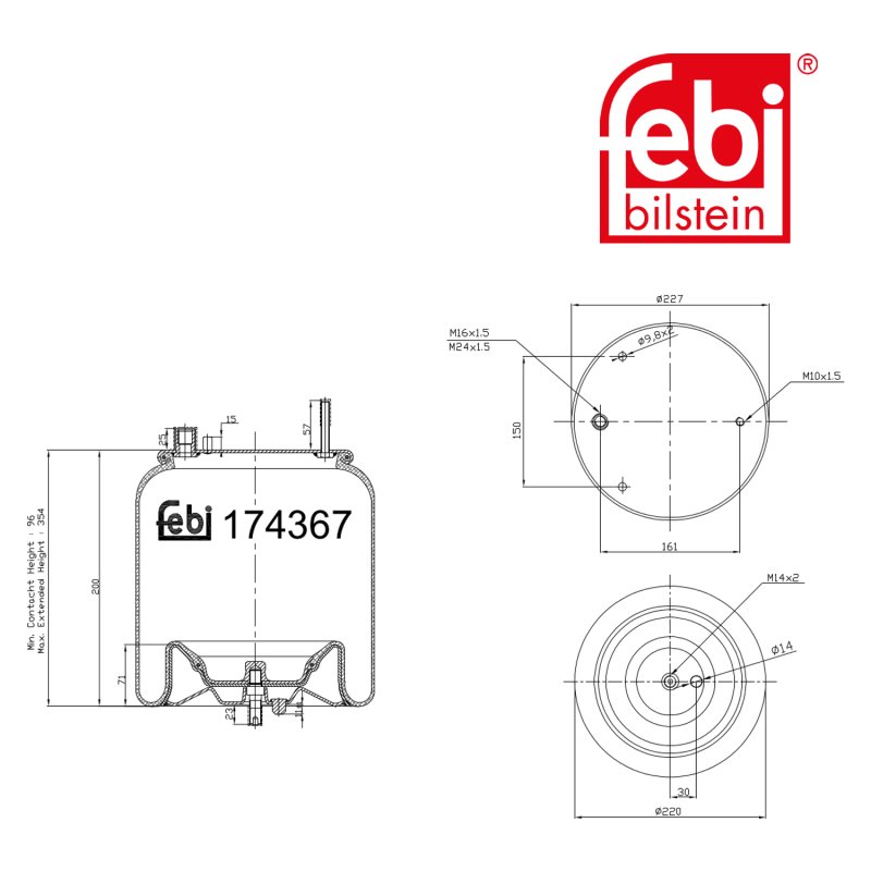 Air Spring with steel piston and piston rod