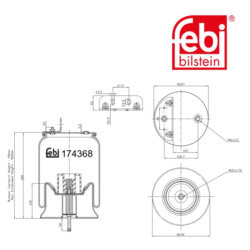 Air Spring with steel piston and piston rod