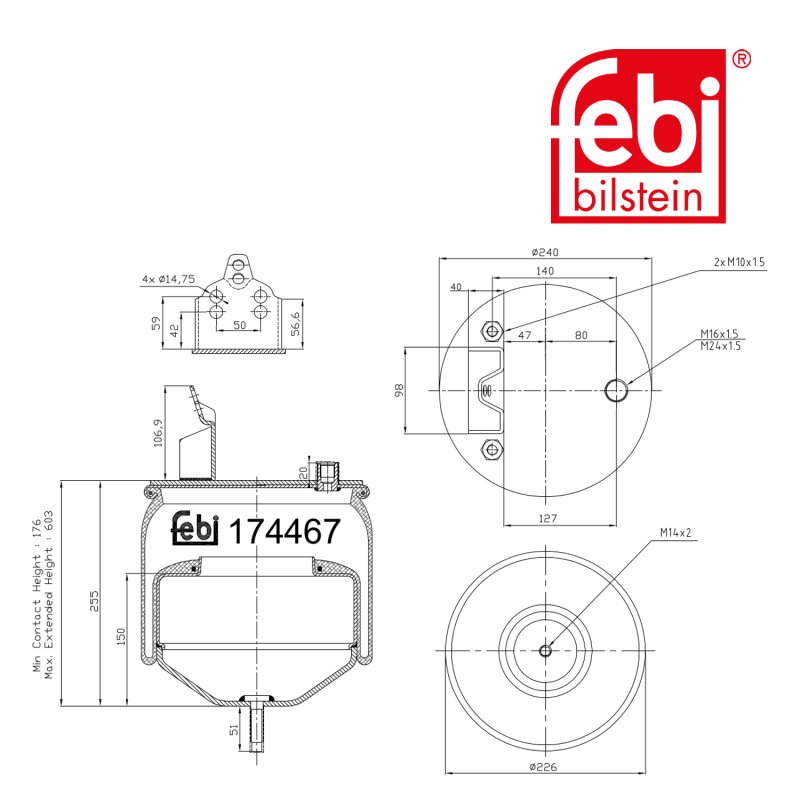 Air Spring with steel piston and piston rod