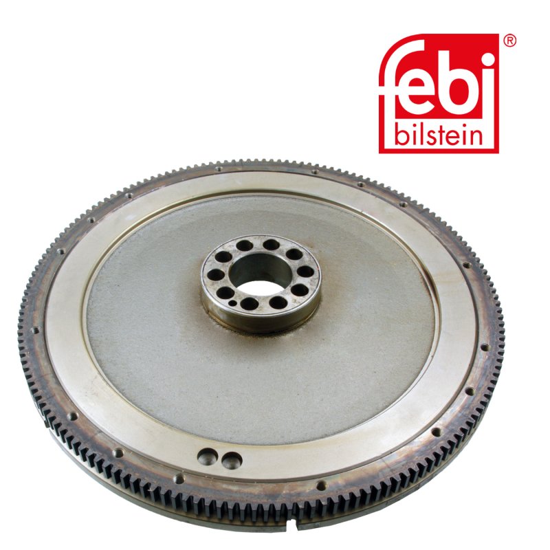 Flywheel with thrust ring and starter ring gear
