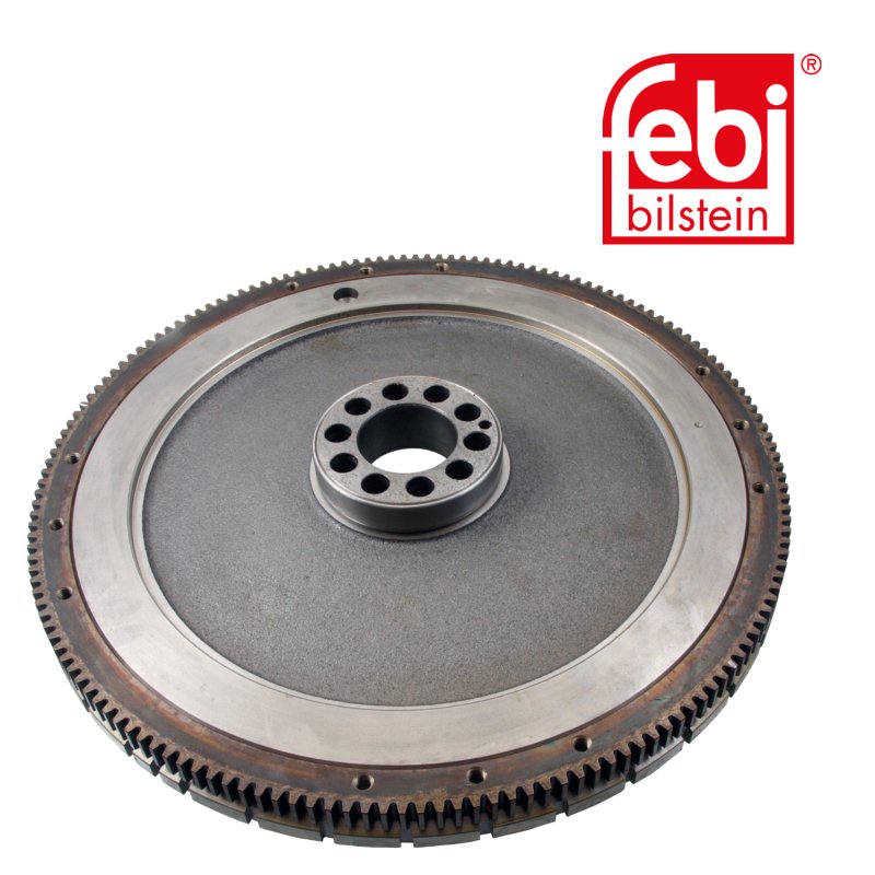 Flywheel with thrust ring and starter ring gear