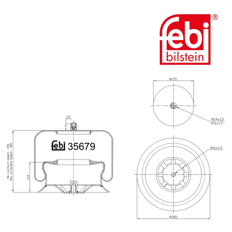 luchtveerbalg met stalen zuiger
