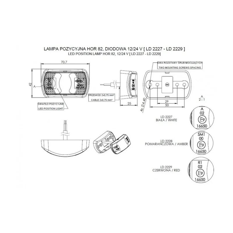 LED Positionsleuchte neonrot kompakt | 12-24V | 50cm. Kabel