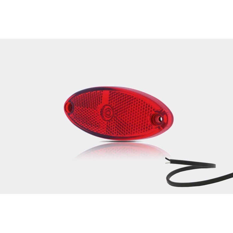 LED markeringslicht ovaal rood | 12-24V | 50cm. kabel
