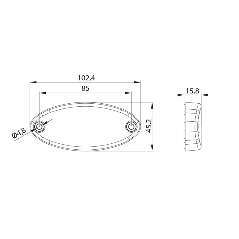 LED markeringslicht ovaal rood | 12-24V | 50cm. kabel