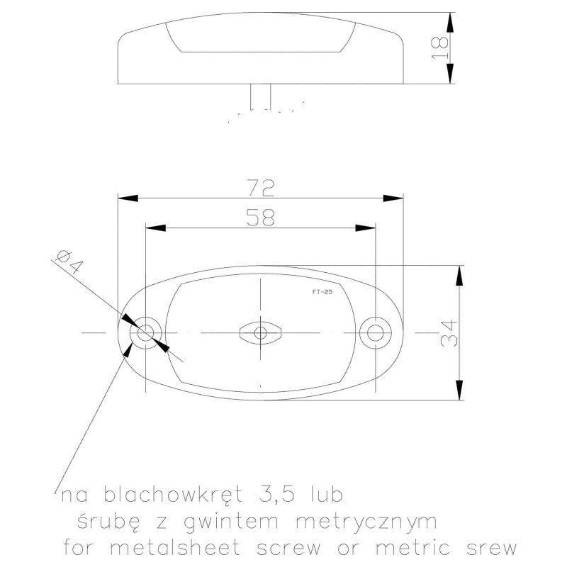 LED markeringslicht rood | 12-24V | 50cm. kabel
