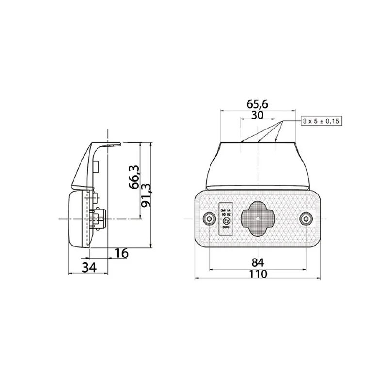 LED markeringslicht amber | 24V | 50cm kabel | 1,5mm² connector