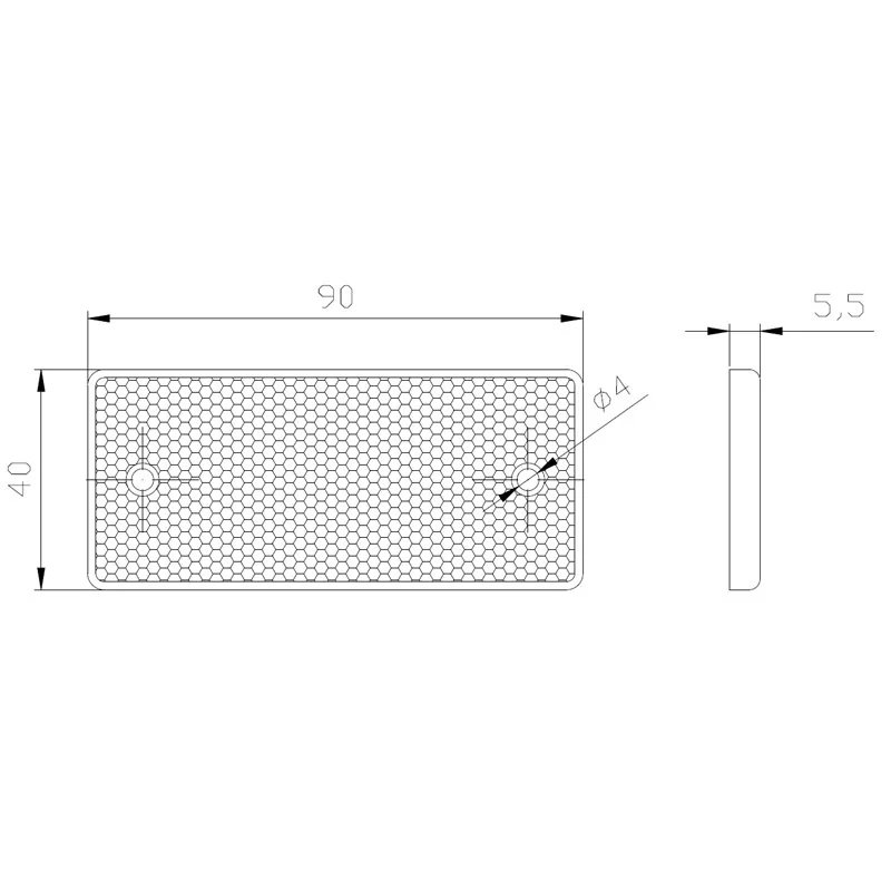 red reflector 90 x 40 mm. with screw fastening