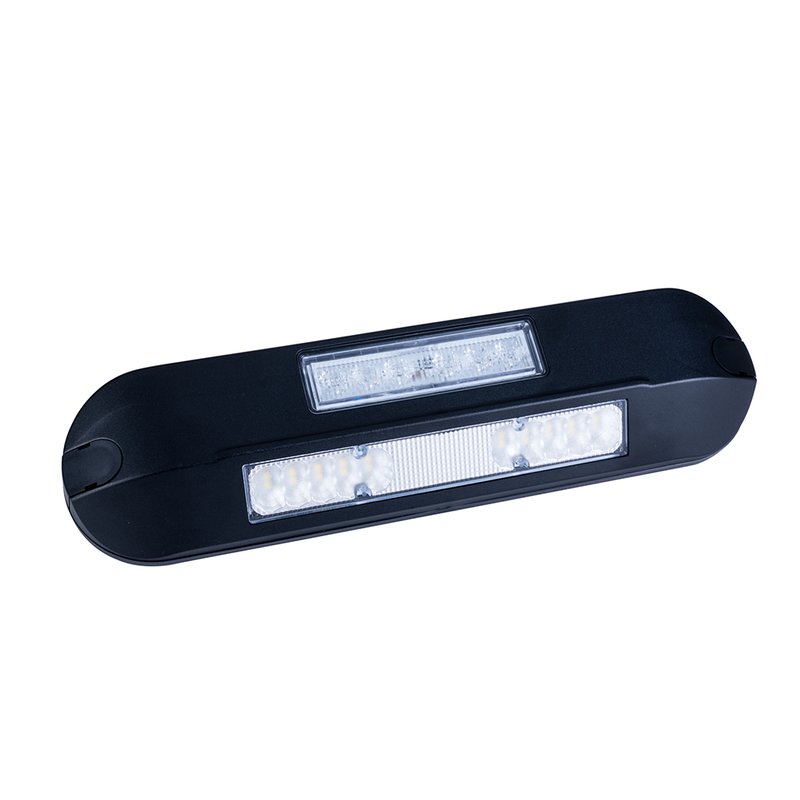 LED zij-werklamp + amber R65 flitser, 4000K, zwart huis 12-2