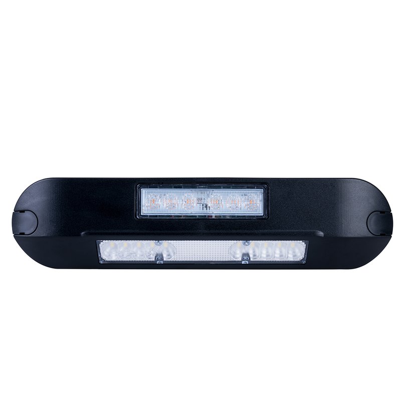 LED zij-werklamp + amber R65 flitser, 4000K, zwart huis 12-2