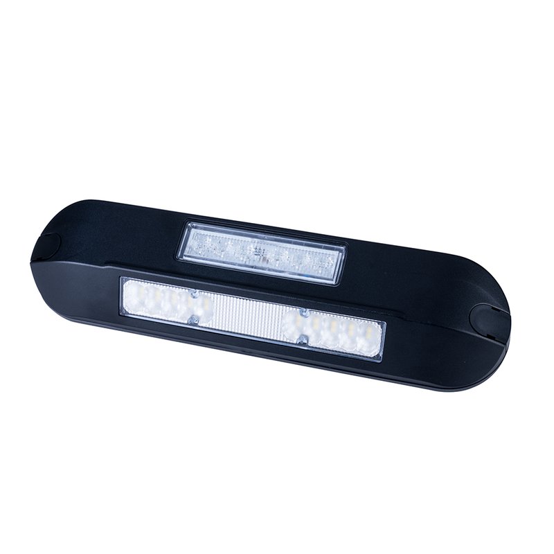 LED zij-werklamp + amber R65 flitser, 4000K, zwart huis 12-2