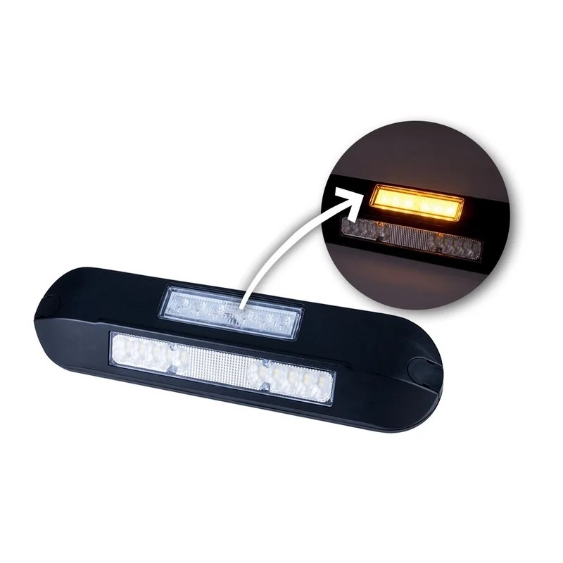 LED zij-werklamp + amber R65 flitser, 4000K, zwart huis 12-2
