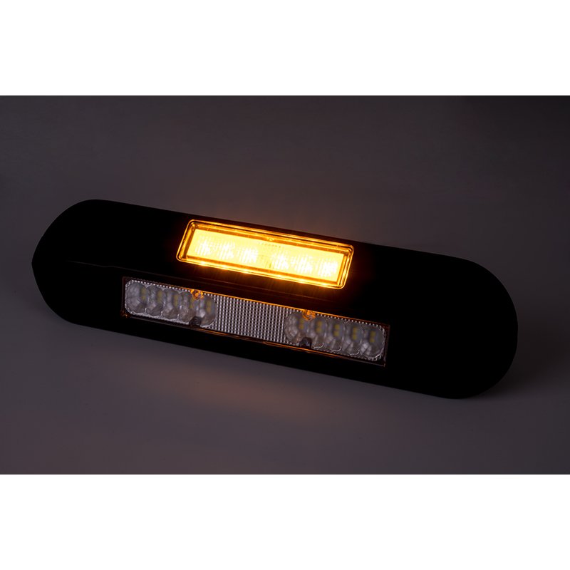 LED zij-werklamp + amber R65 flitser, 4000K, zwart huis 12-2