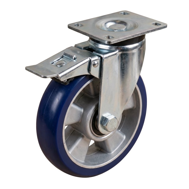 swivel castor with brake 200mm series 03 ᠆ 32 plate mounting ball bearing