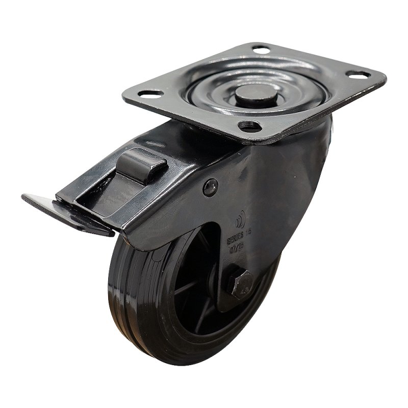 Lenkrolle mit Feststeller 80mm Novio Black Serie 06 ᠆ 15 Plattenbefestigung Rollenlager