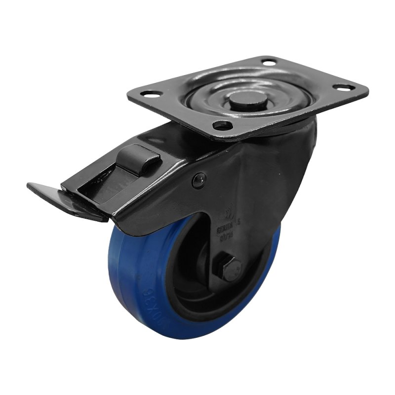 swivel castor with brake 100mm Novio Black series 13 ᠆ 15 plate mounting roller bearing