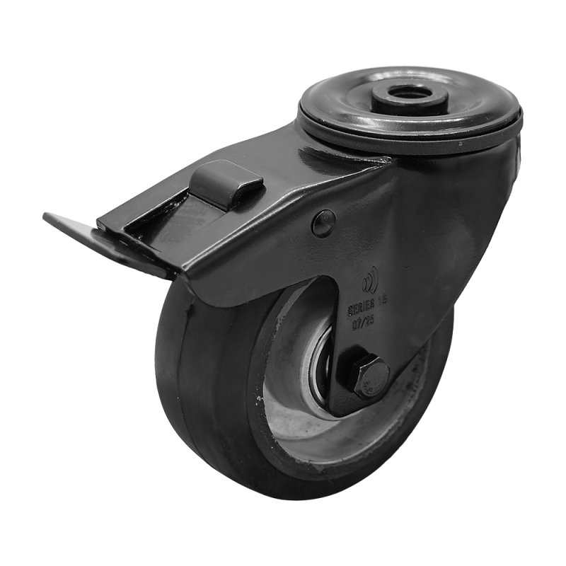 swivel castor with brake 100mm Novio Black series 10 ᠆ 15 bolt hole ball bearing