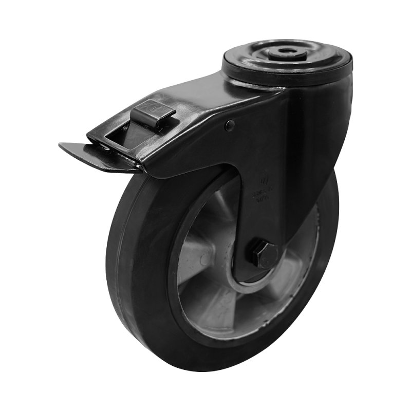 swivel castor with brake 200mm Novio Black series 10 ᠆ 15 bolt hole ball bearing