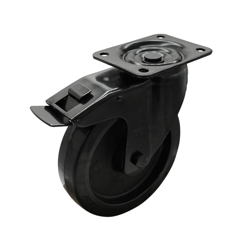 swivel castor with brake 160mm Novio Black series 07 ᠆ 15 plate mounting roller bearing