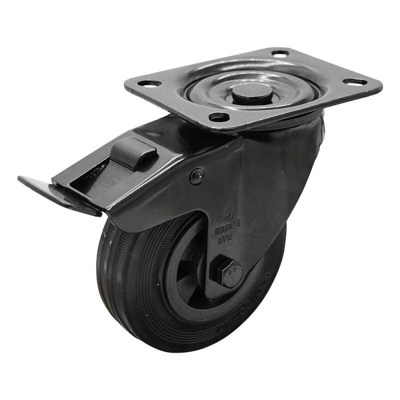 zwenkwiel geremd 100mm Novio Black serie 01 ᠆ 15 plaatbevestiging rollager
