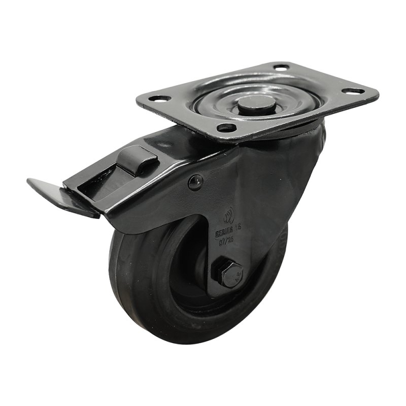 swivel castor with brake 125mm Novio Black series 07 ᠆ 15 plate mounting roller bearing