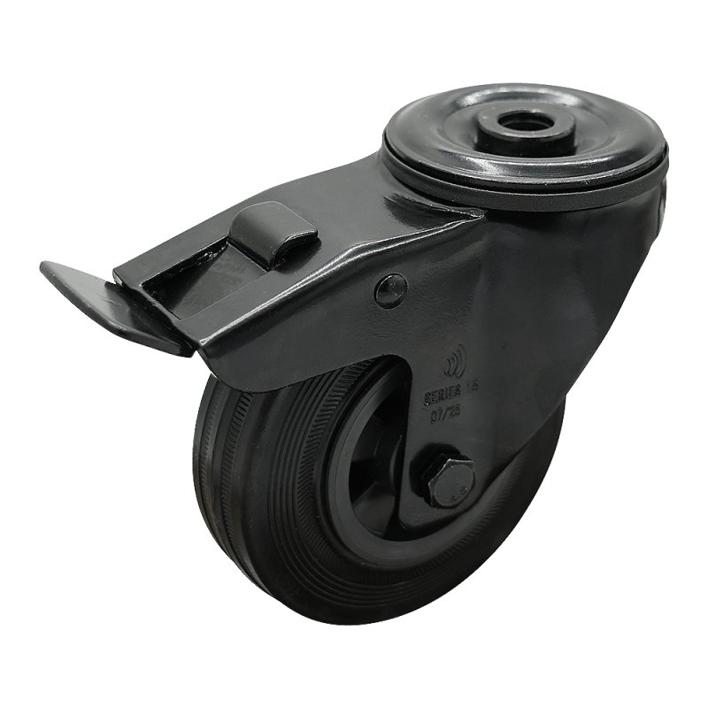 swivel castor with brake 80mm Novio Black series 01 ᠆ 15 bolt hole roller bearing